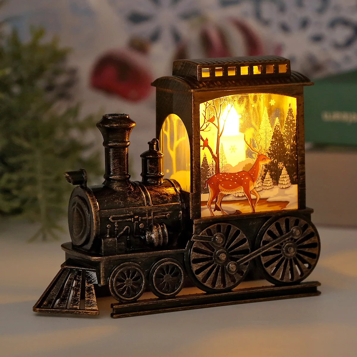 Vintage Portable Train Christmas LED Night Lights Battery Powered Indoor Outdoor Hanging Lanterns Festive Party Decoration