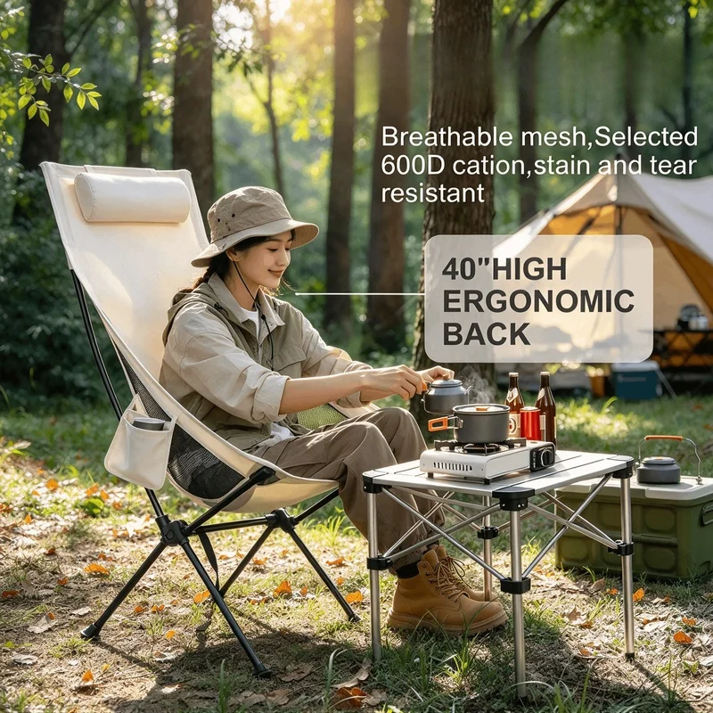 Lightweight Folding Camping Chair with Headrest, Aluminum Alloy Portable Outdoor Fishing & Travel Chair