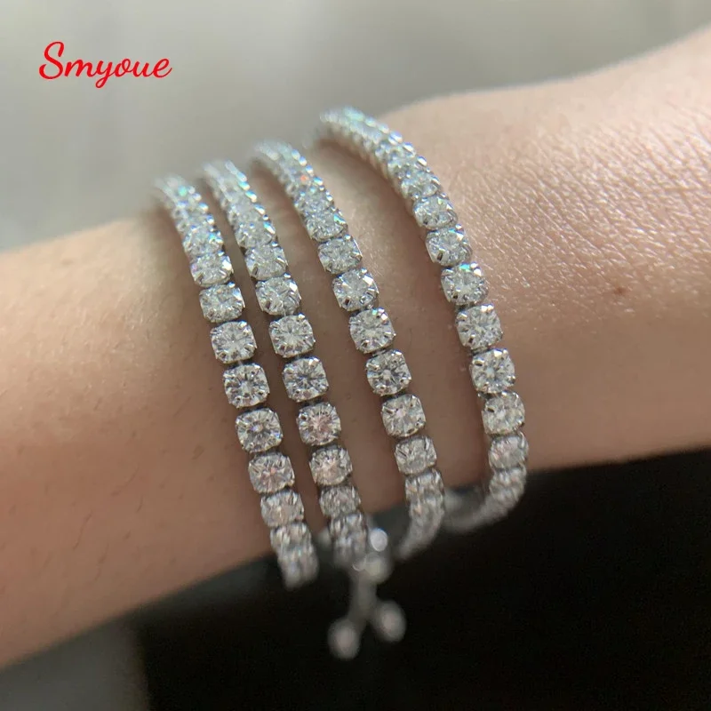 

Smyoue Single 3mm Test Passed Moissanite Tennis Bracelets for Men Women Lab Diamond Bangle 925 Sterling Silver Jewelry Gift 20cm