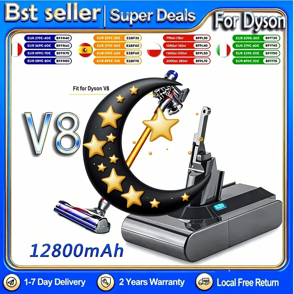 

Новая аккумуляторная батарея 12800 мАч 21.6В для Dyson V8 2025, замена батареи для портативного пылесоса Dyson V8