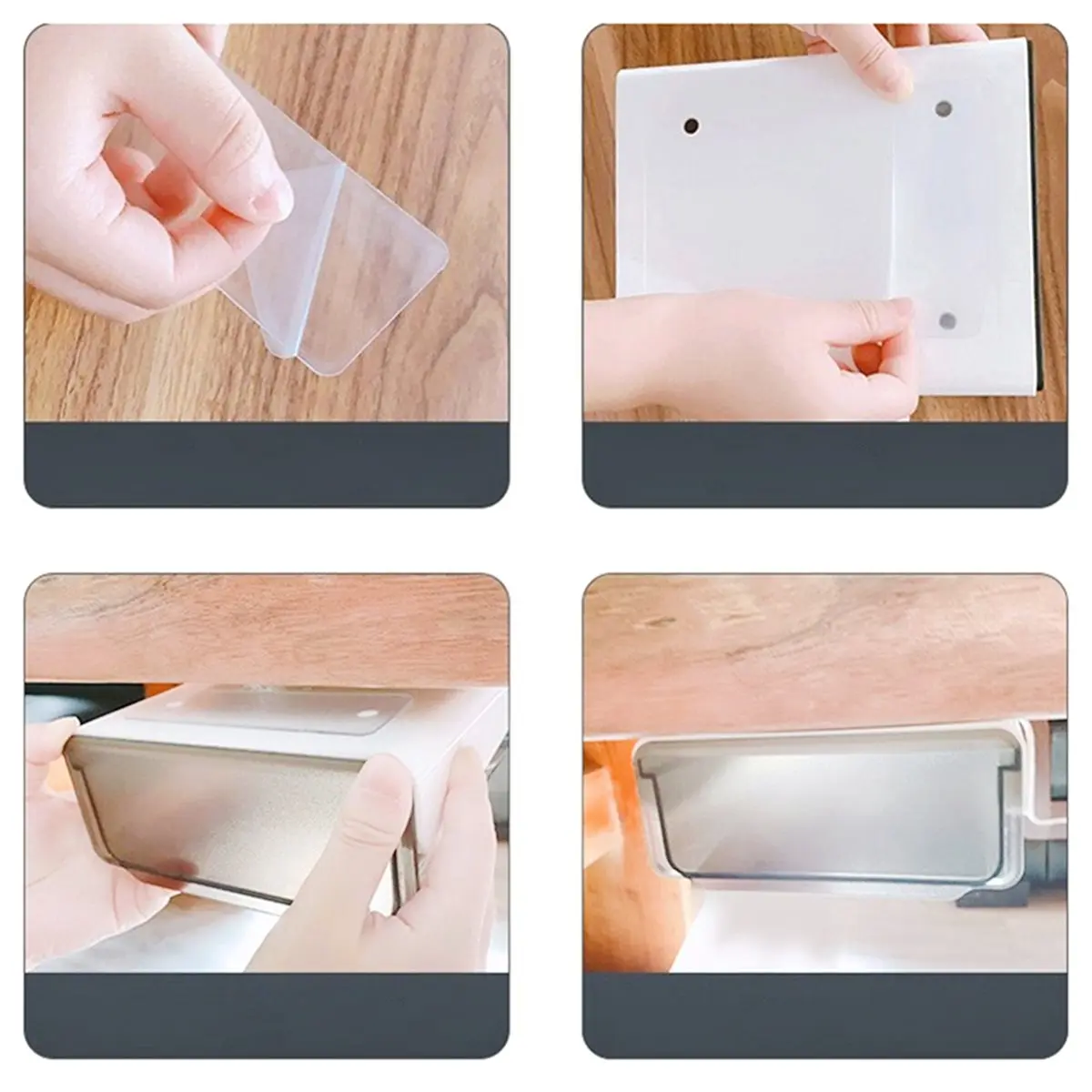 2pcs Drawer Style Storage Box Hidden Non Perforated Drawer Box Office Desk Bottom Adhesive Transparent Storage Box