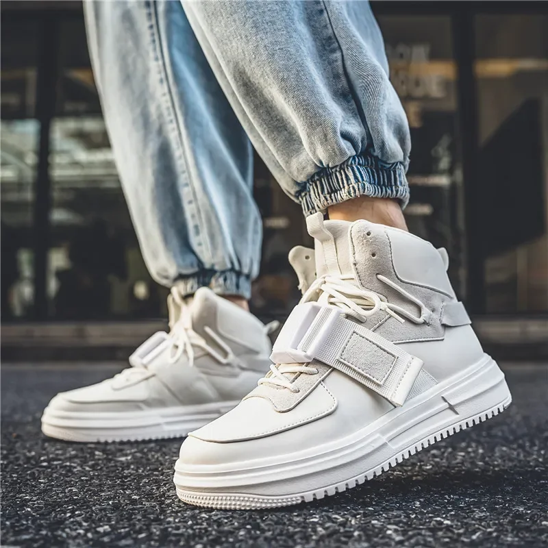 

Men's Mid-top Shoes Autumn and Winter New Student White Shoes Fashionable Korean Style Thick-soled Casual High-top Shoes