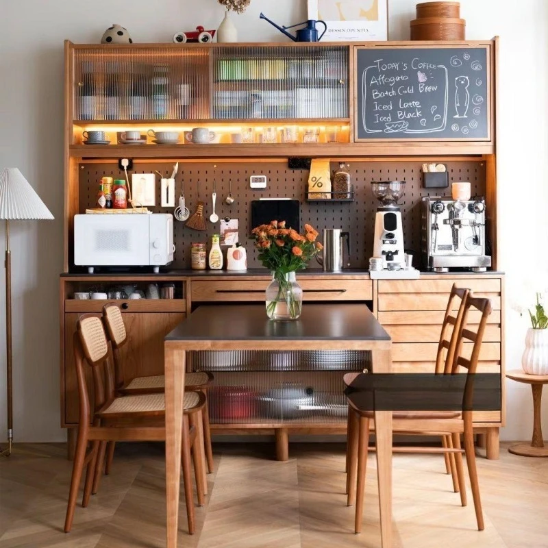 Log cherry wood color solid wood dining side cabinet Nordic style multi-layer storage environmentally friendly Japanese style