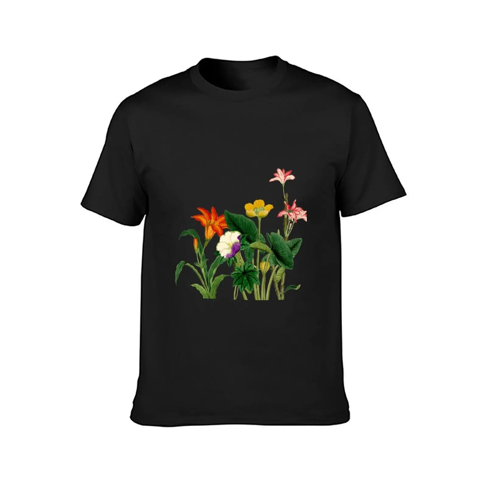 Vintage flowers red T-Shirt Aesthetic clothing sweat black t-shirts for men