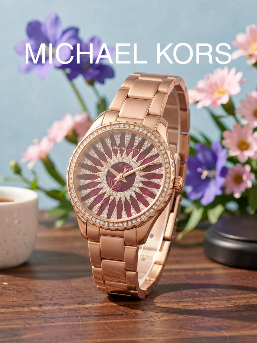Michael Kors MK6893 Women's Watch Rose Gold Steel Bracelet Purple Dial Crystal Wristwatch For Formal Banquet Engagement gift