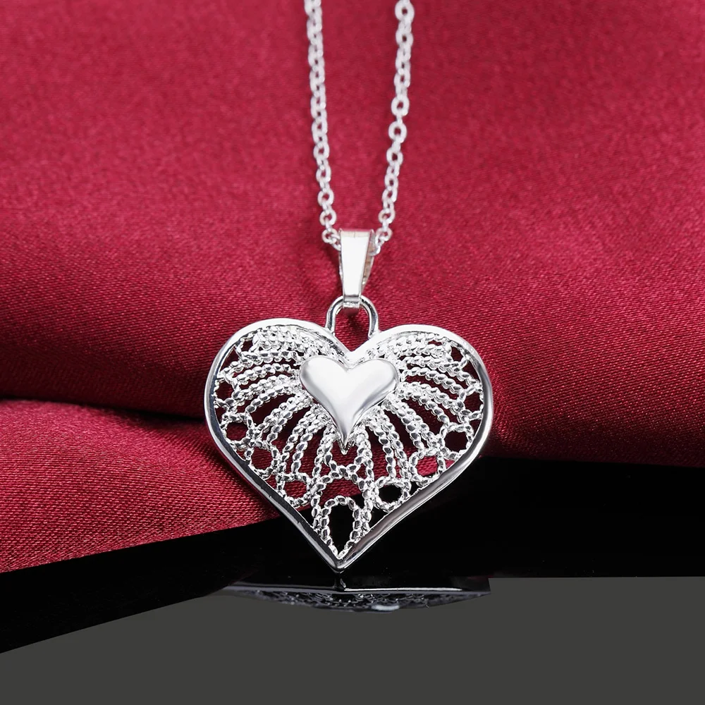 

925 Sterling Silver Heart Pendant 18 Inches Necklace For Women Men Wedding Birthday Party Gifts Fashion Fine Sweet Jewelry