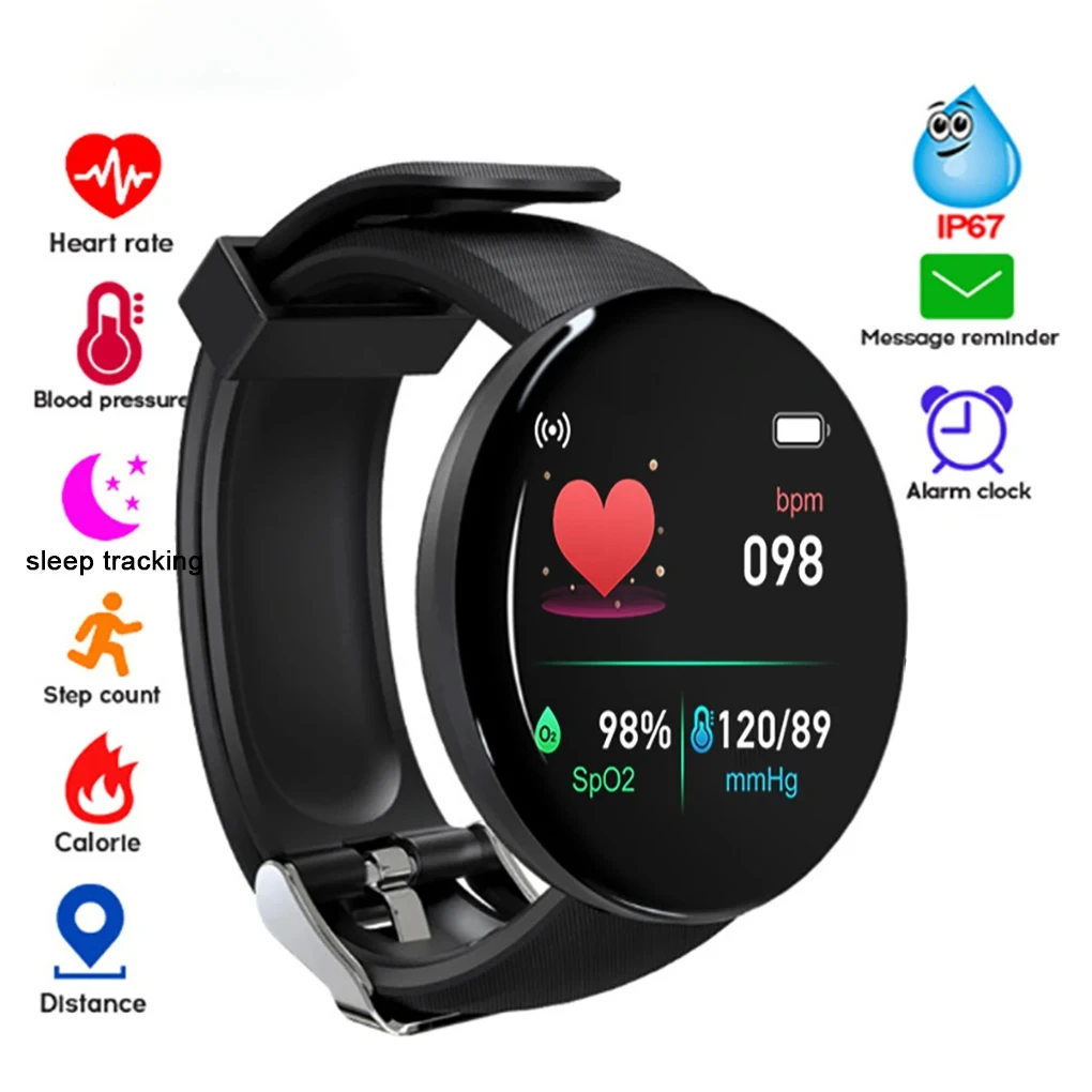 D18 Smart Bracelet Color Round Screen Heart Rate Blood Pressure Sleep Monitor Walking Exercise Fitness Smart Watch