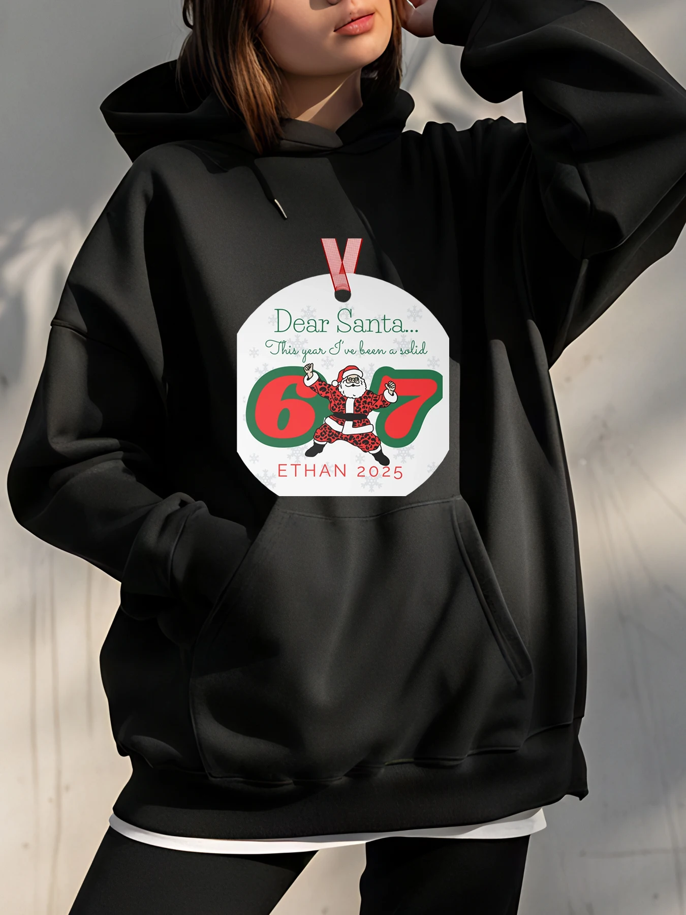 

【Halloween】67 Cartoon Print Hoodie Loose Fit Casual Style with Fun Numbers Design, Women, Streetwear