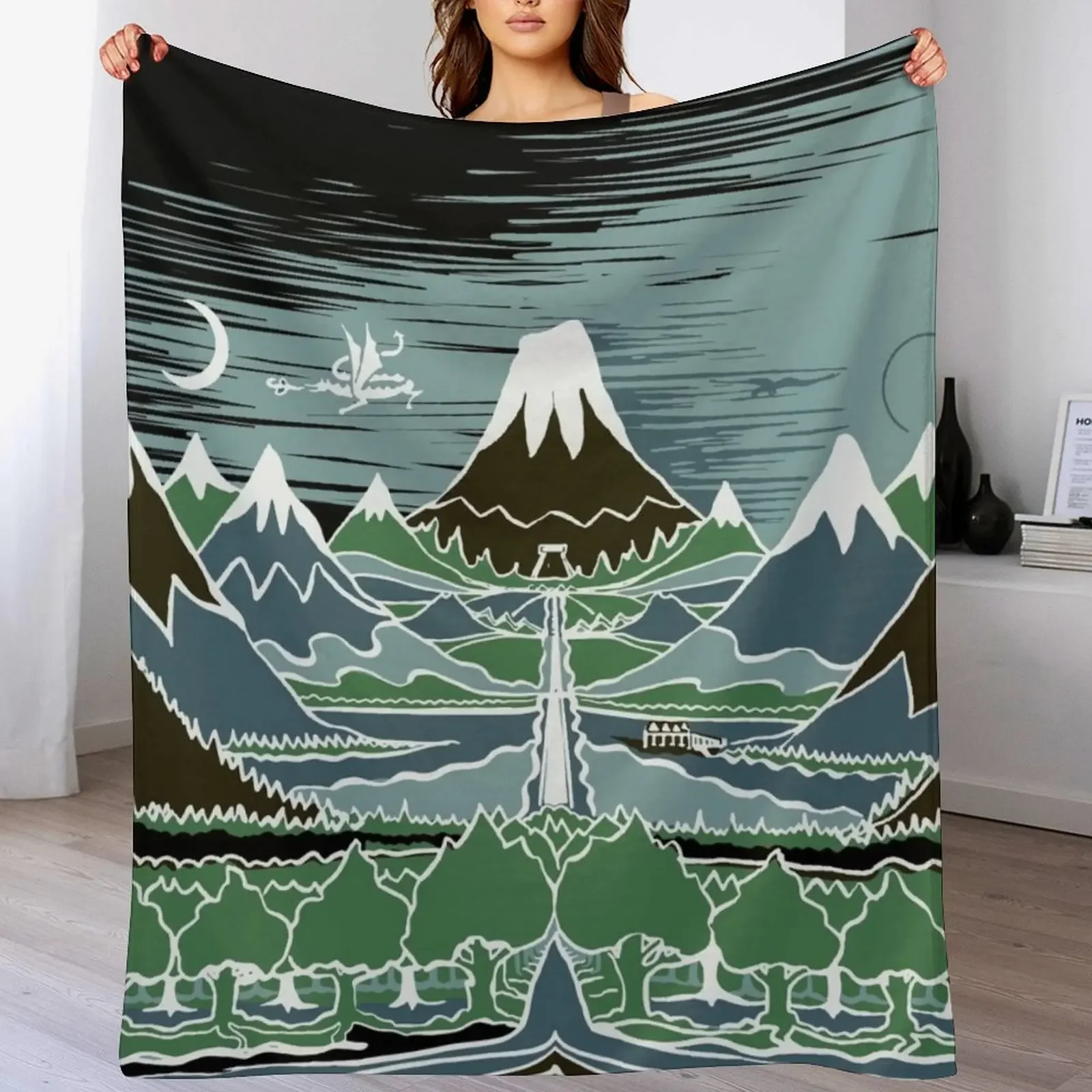 

A Halflings journey on a mountain path through an elven wood in the style of J.R.R.Tolkien Throw Blanket Vintage Summer Blankets