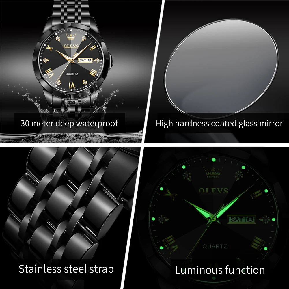 OLEVS 9931 Waterproof Stainless Steel Calendar Sports Watch for Men Luxury Luminous Brick Quartz Mens Wristwatches Reloj Hombre