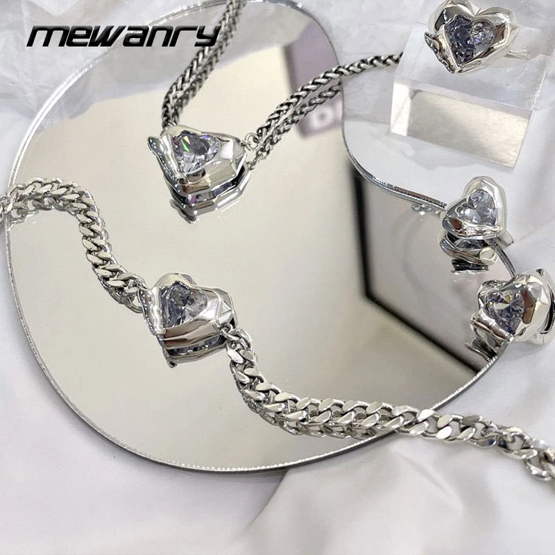 Mewanry Sparkling Zircons Chain Bracelet for Women New Fashion Vintage Punk LOVE Heart Geometric Handmade Wedding Bride Jewelry