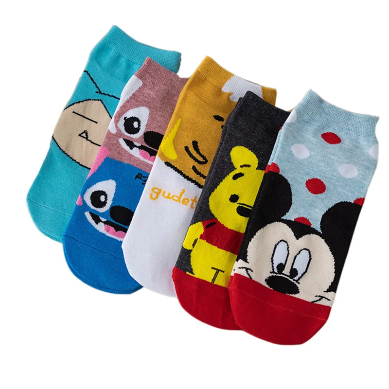 カワイイ-女の子のための漫画のコットンソックス,漫画のカジュアルソックス,かわいいクルーソックス,ステッチ,天使,ミッキーのマウス,アクセサリー,ギフト,1ペア