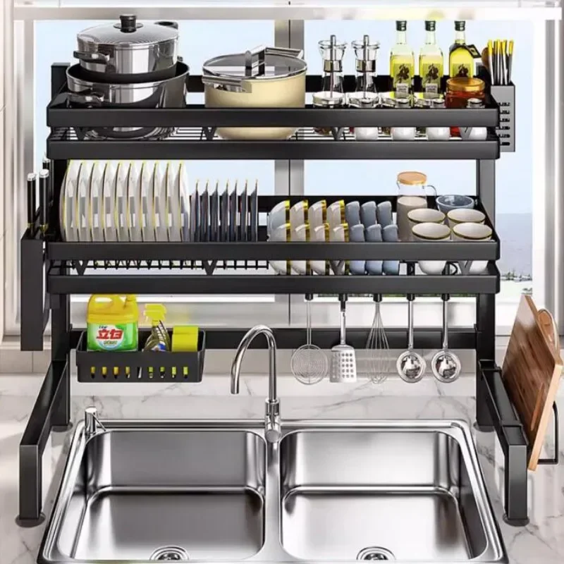 Space-Saving Countertop Dish Drainer Multifunctional Carbon Steel Rack for Kitchen Sink Organizer Cutlery Storage Holder g