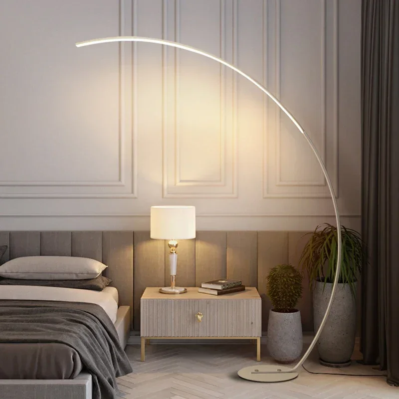 SANDYHA Lampade da terra a LED nordiche per la decorazione del soggiorno Casa Mezza luna Design ad arco Lampada da comodino Camera da letto