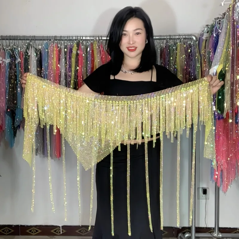 

Customized Big Diamond Belly Dance Belt New Elegant and Brilliant Hip Scarf Oriental Dance Waist Chain Beginner Tassels Skirt