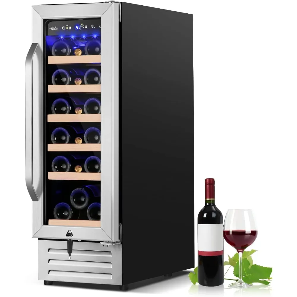 18Bottles Wine Cooler with Upgraded Compressor,Mini Wine Fridge,Glass Door and Safety Lock,Built-in Undercounter or Freestanding