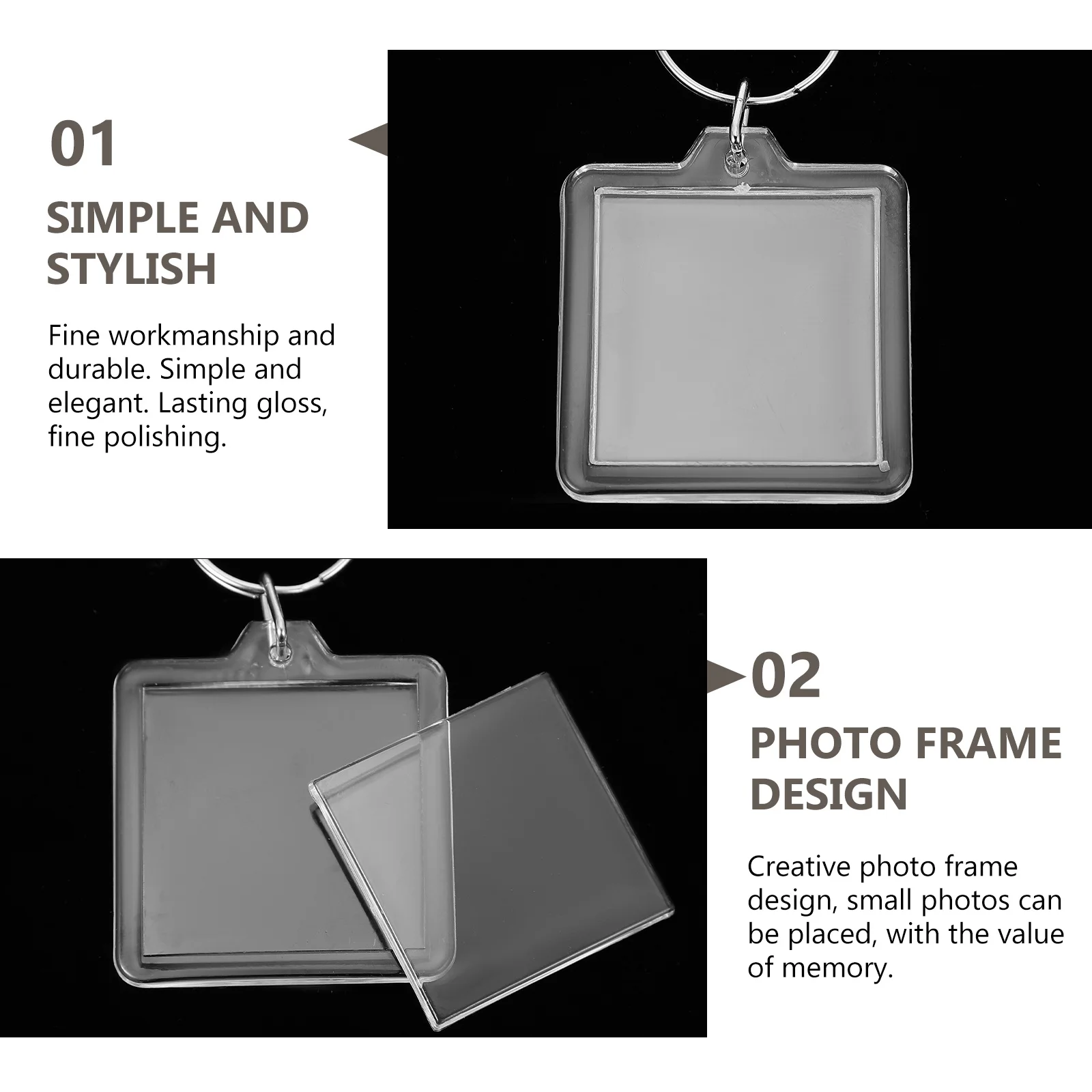 

20pcs Acrylic Key Chain Transparent Photo Frame Keyring Fine Polishing Durable Creative Design Lovers Gift Birthday Anniversary