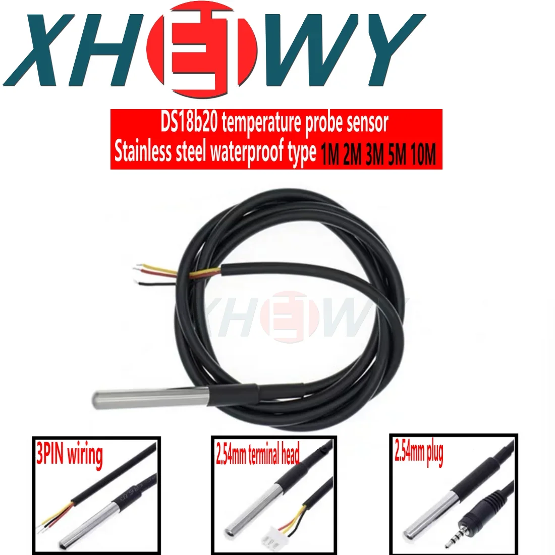 2PCS stainless steel encapsulated waterproof DS18b20 temperature probe temperature sensor DS18B20 waterproof cable