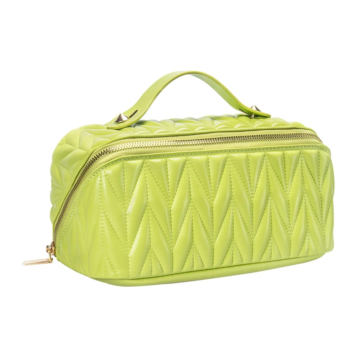ABQR Borsa da trucco da viaggio in pelle Borsa da toilette di grande capacità Organizzatore per donna con tasca interna impermeabile, Verde chiaro