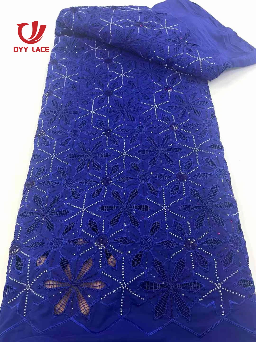 

2024 High Quality Luxury African Tulle Lace Fabric Lace Fabric With Beades Sequins Embroidered Lace Fabric For Sewing 5 Yards