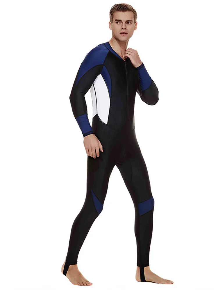 Rash Guard Full Bodysuit Dive Skin Men UV Sun Protection One Piece Swimsuit UPF50+ Thin Wetsuit Long Sleeve Spandex Front Zipper