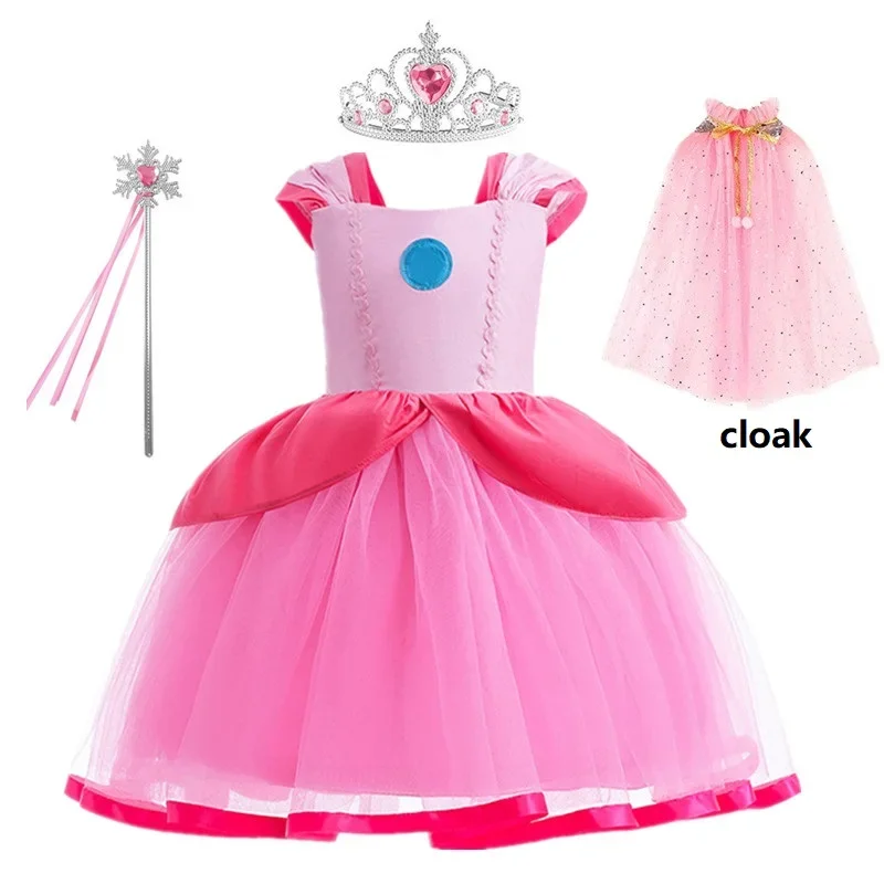 Peach Princess Dress For Girl Halloween Cosplay Costume Children Stage Performance Fancy Clothes Kids Carnival Party Outfits