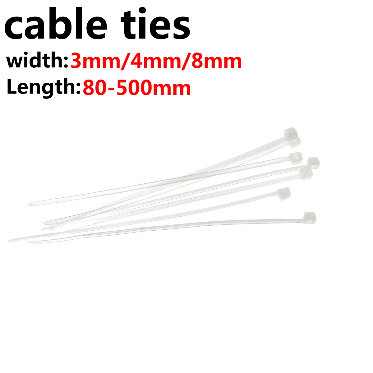 

100pcs Nylon Cable tie 4*200 self-locking binding cable tie Plastic buckle Strength Size wire tie white