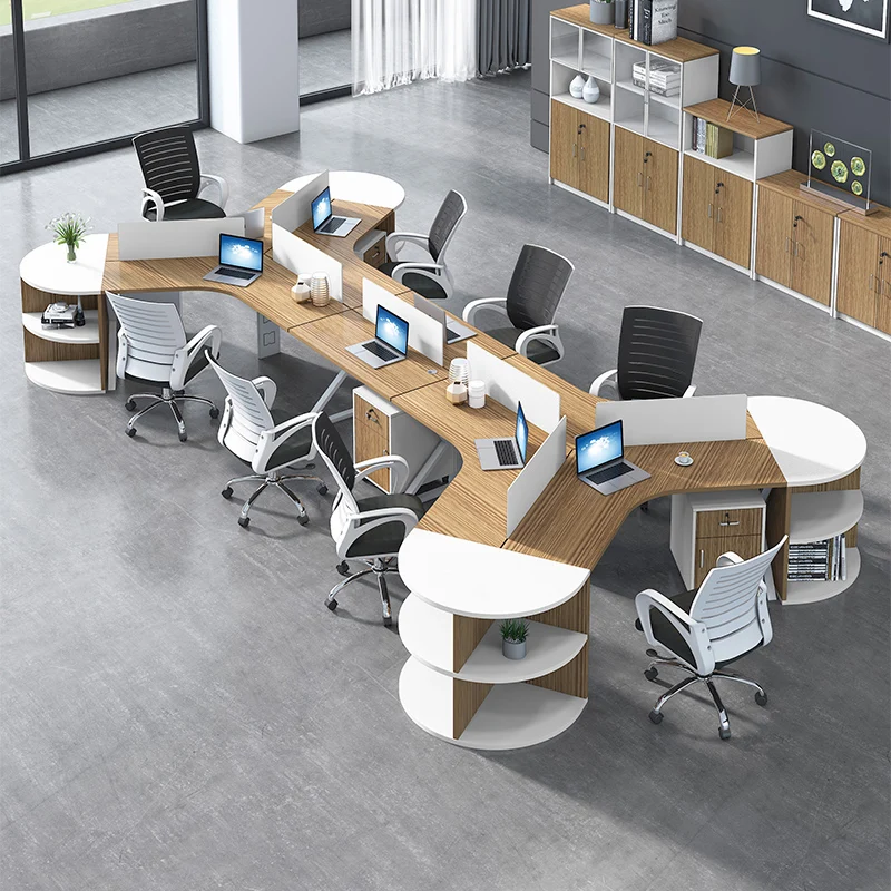 Creative staff desk, semicircular design, circular multi 3 6 6/4 staff workstation, screen, table and chair combination