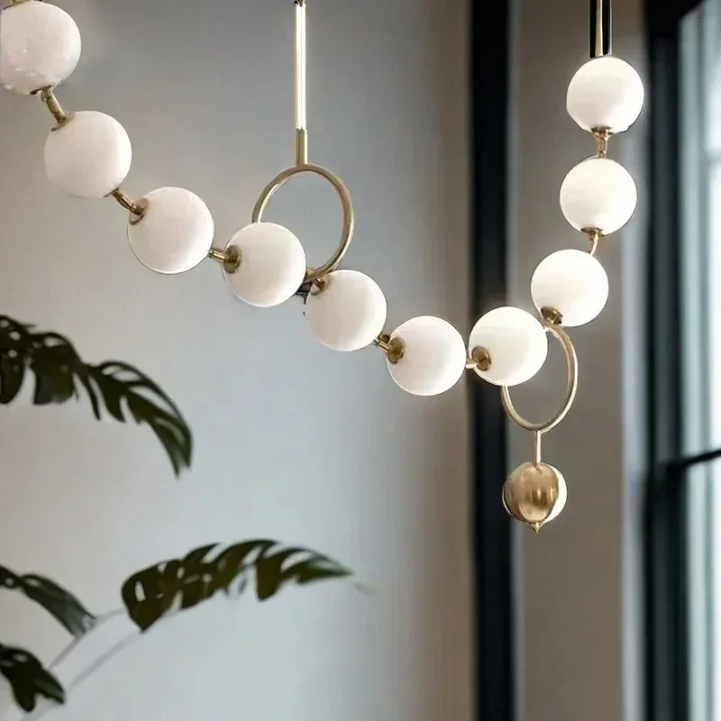 Modern Minimalist Necklace Glass Ball Pendant Light, Living Room, Dining Room, Dining Table Light, Hanging Chain Pendant Light