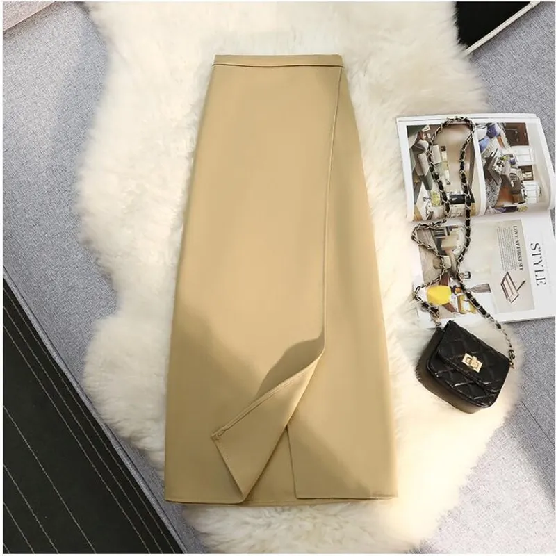 

Classical Sle Draped Elastic High Waist Split Skirt for Women Spring Autumn A-Line Skirt Polyester Fabric Batwing ape