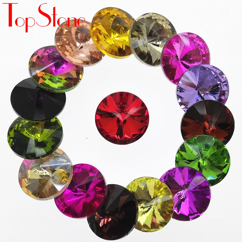 TopStone Rivoli Round Glass Crystal Fancy Stone Pointed Back Rhinestones Multi Colors Sizes 6mm 8mm 10mm 12mm 14mm 16mm 18mm