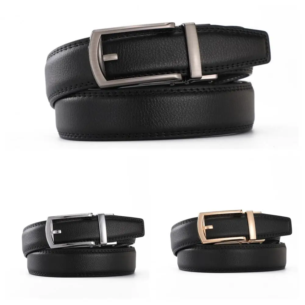Natural Texture Belt Men Belt Men's Automatic Buckle Belt Soft Simulated Leather Adjustable Strap No Hole Quick for Jeans