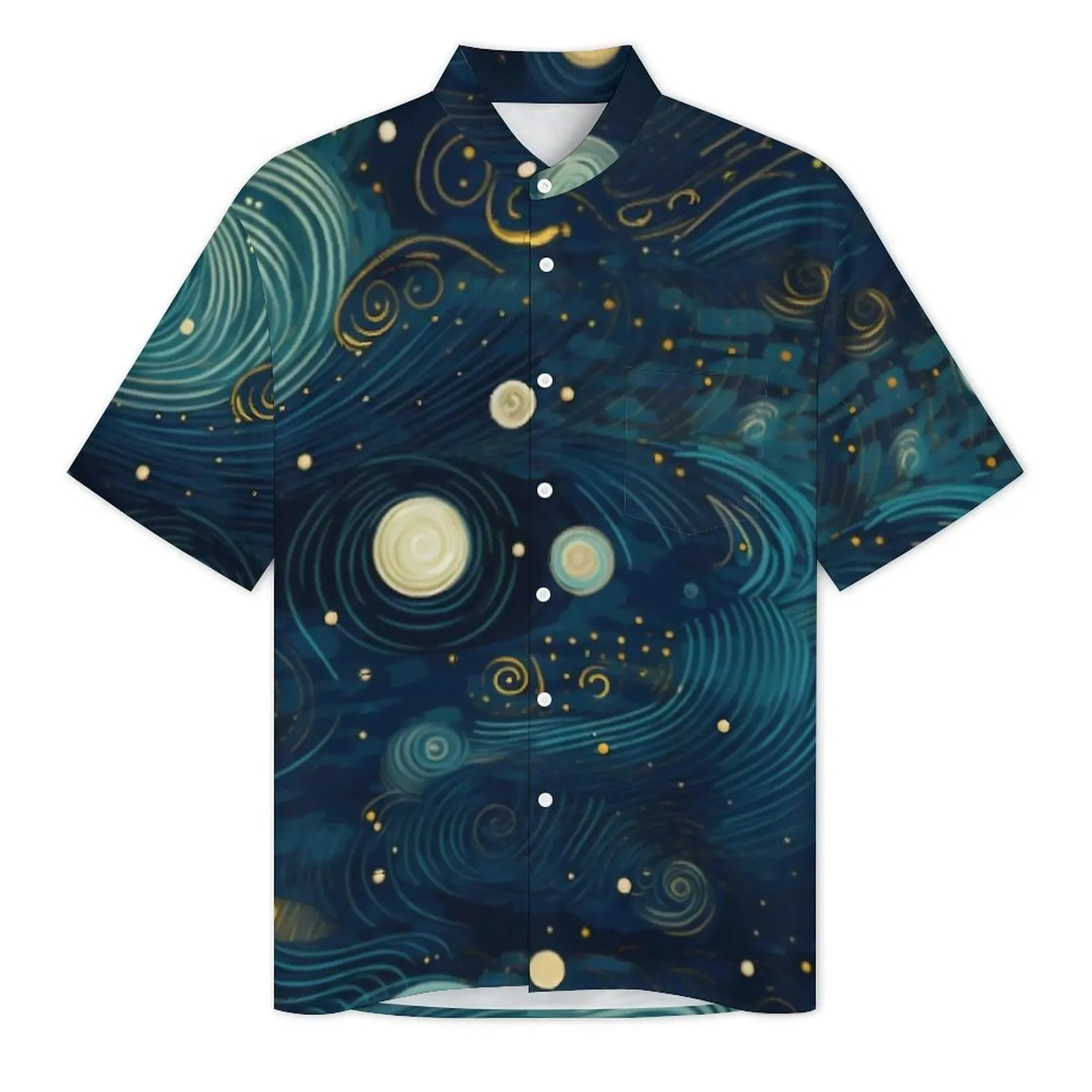 Starry Night Sky Vacation Shirt Man Van Gogh Famous Painting Elegant Casual Shirts Hawaii Short Sleeve Design Oversized Blouses