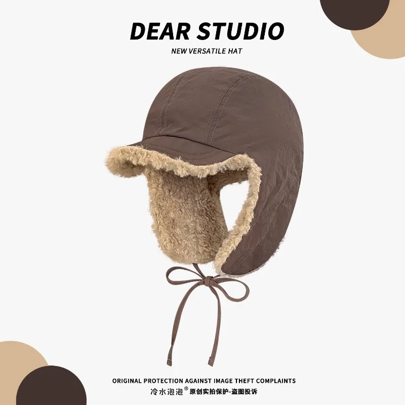 

Утолщенные плюшевые двусторонние шапки-бомберы кофейного цвета в стиле ретро для мужчин и женщин, зимние уличные лыжи, теплые ушные ремни, кепка-пилот