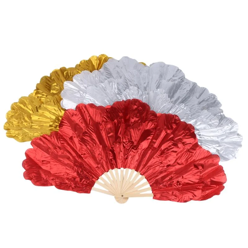 AttireTrove75CM Abanico de Danza con Pétalos de Peonía, de Tela Brillante de Doble Cara, para Danza Yangko, Accesorio para Hanfu y Cheongsam para Damas, Abanicos Plegables de Mano
