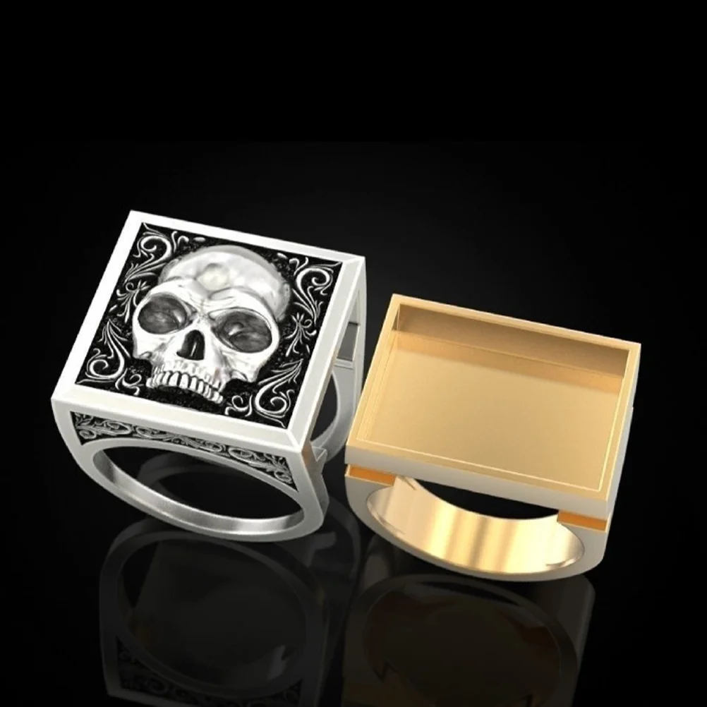 Anillo Cráneo Anillos unisex Joyería para el dedo Hombres Compartimento secreto conmemorativo de dos colores Punk Mujeres y