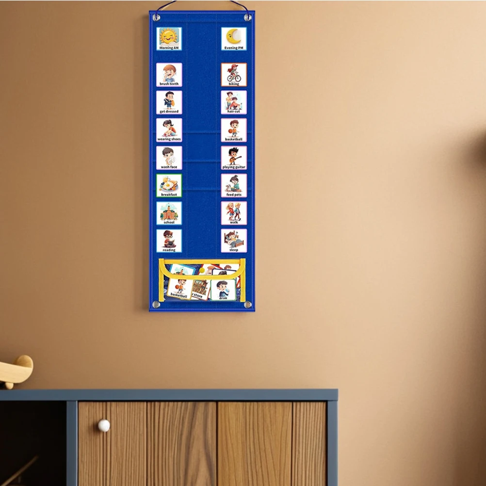 

's Hanging Bag Job Chart for Classroom Self-discipline Board Pocket Watch Oxford Cloth Visual Schedule