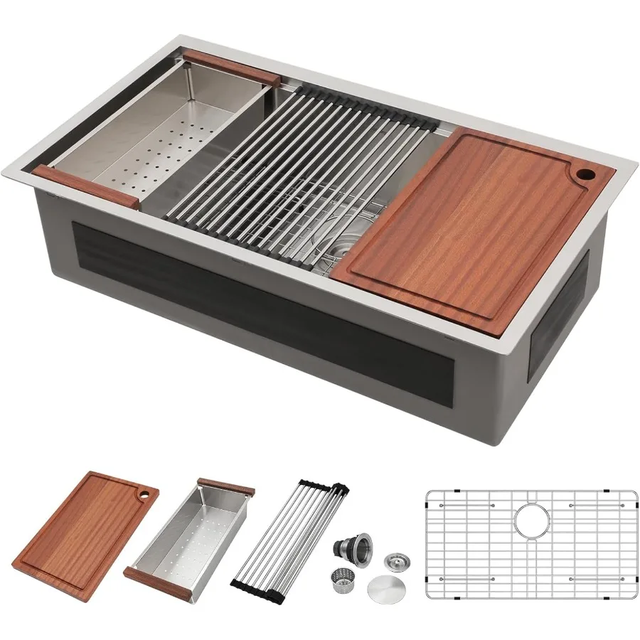 

33 Inch Undermount Kitchen Sink with Ledge Workstation for Modern Kitchen Spaces 33×19 Single Bowl Under Counter Stainless Stee