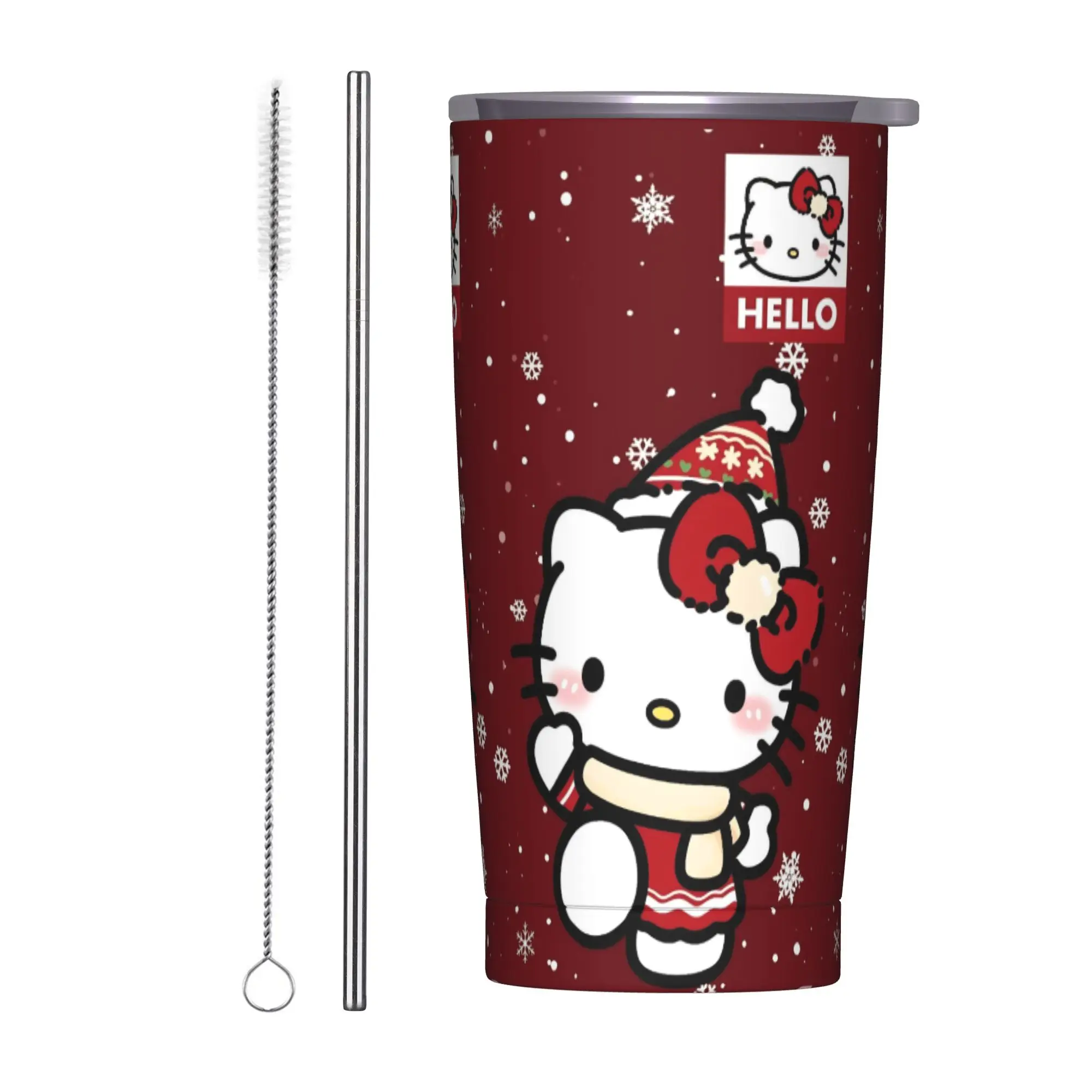 

Red Christmas Hello Kitty Tumbler Vacuum Insulated Cup with Lid Straw Travel Outdoor Mugs Water Bottle, 20oz