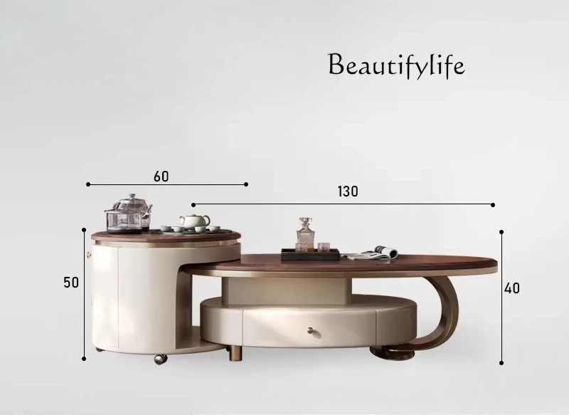 

Italian light luxury living room home high-end coffee table tea integrated solid wood movable Kung Fu tea table
