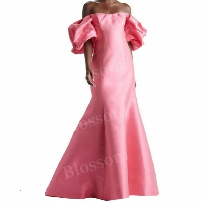 Pink taffeta Evening gown Sleeveless Shoulder shoulder Mermaid Ball gown Back zip-up floor-length dress Formal party dress