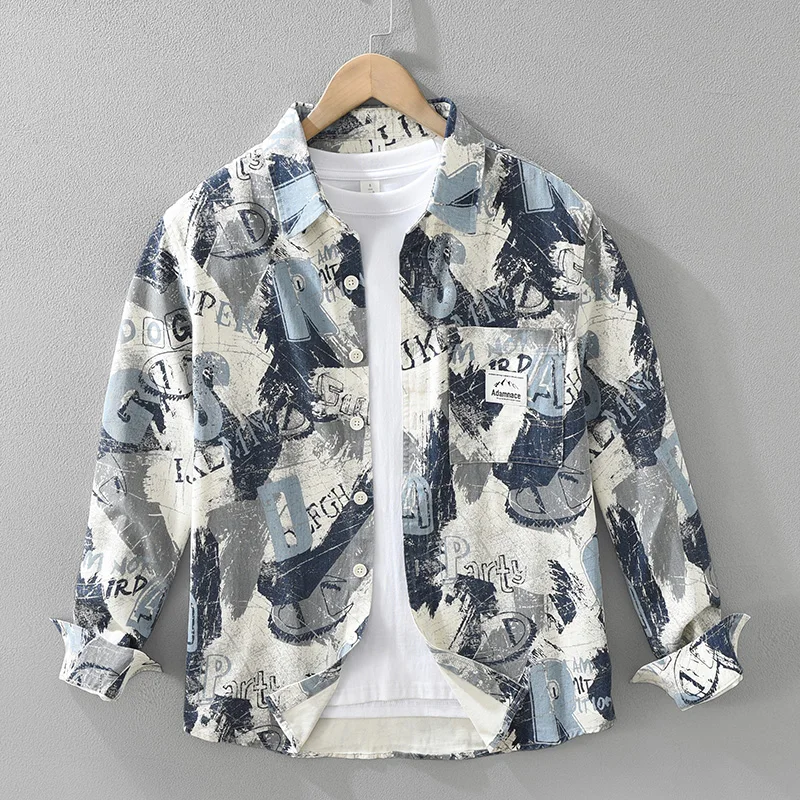 

Повседневные рубашки из 100% хлопка с принтом для мужчин, одежда, мягкие мужские рубашки с длинными рукавами и большими карманами