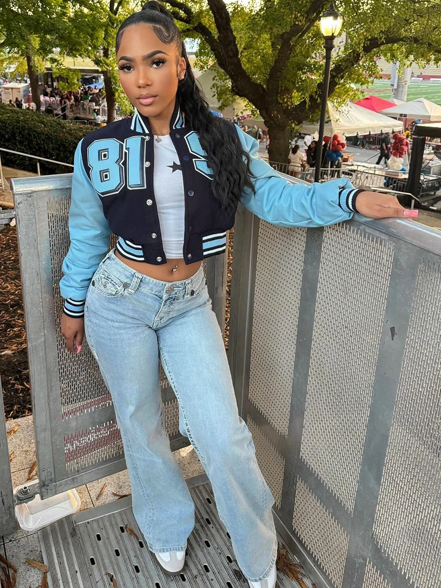 Estranho gato americano sle streetwear digital cor blo beisebol jaet feminino emagrecimento versátil ort outerwear topo