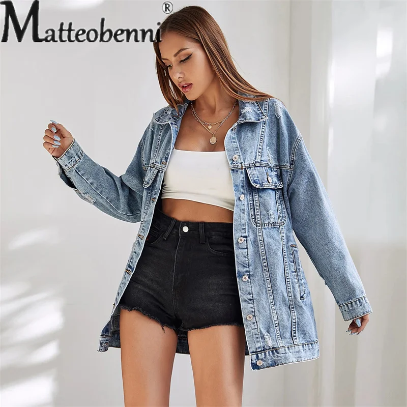 Vintage Style Loose Denim Jacket Autumn Winter Women's Long Sleeve Single-breasted Cardigan Coat Female Fashion Casual Outerwear
