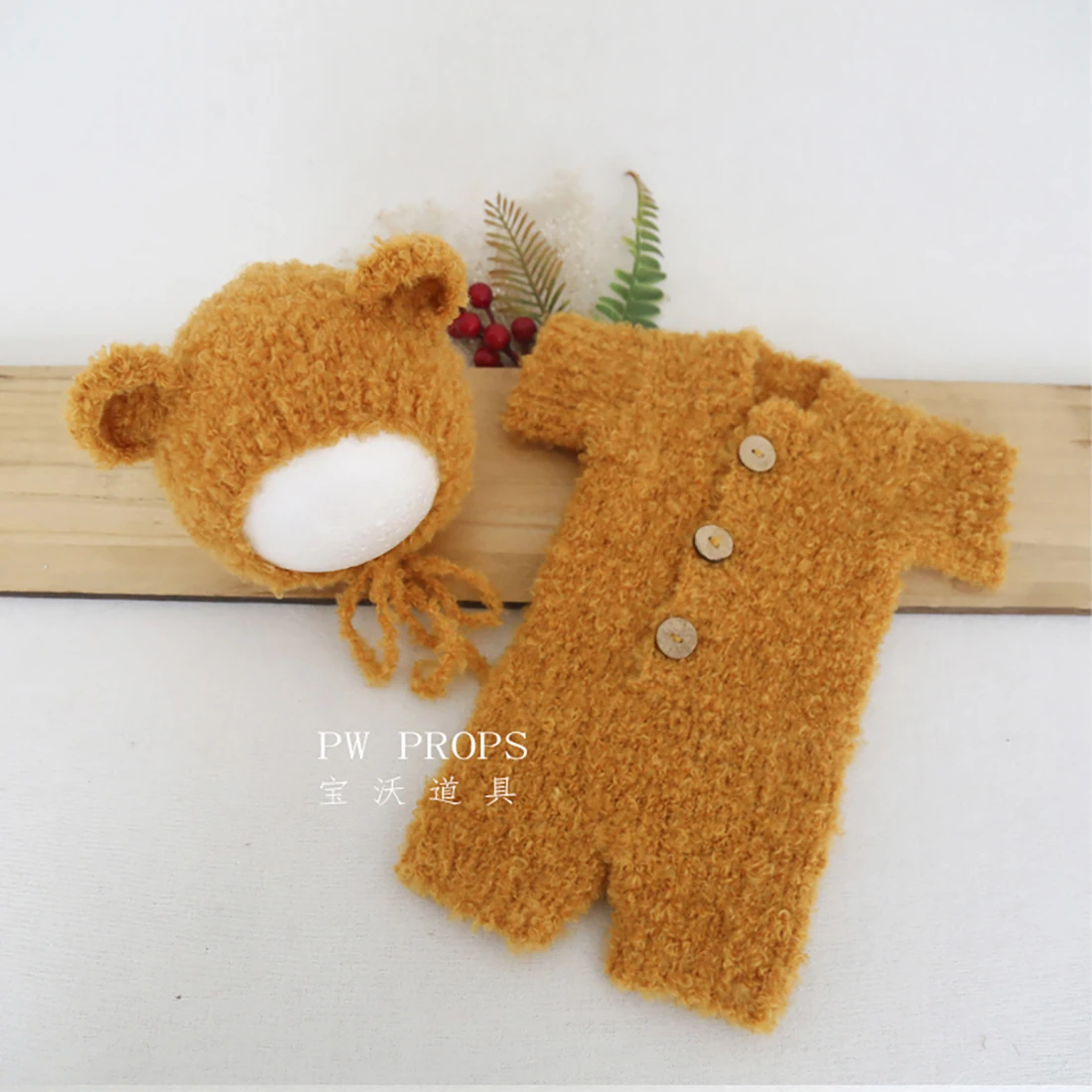 Vintage Knitted Fluffy Rabbit Romper Bonnet Set Newborn Photography Props Baby Outfit Set Infant Teddy Bear Clothes Photo Shoot