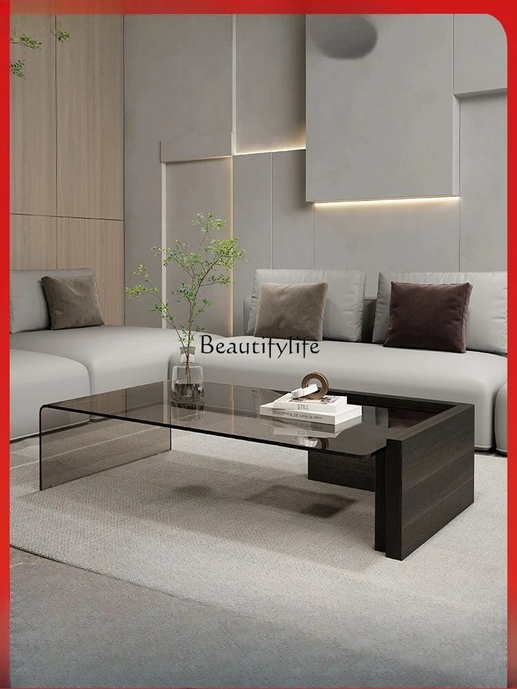 Italian minimalist glass coffee table rectangular light luxury high-end coffee table