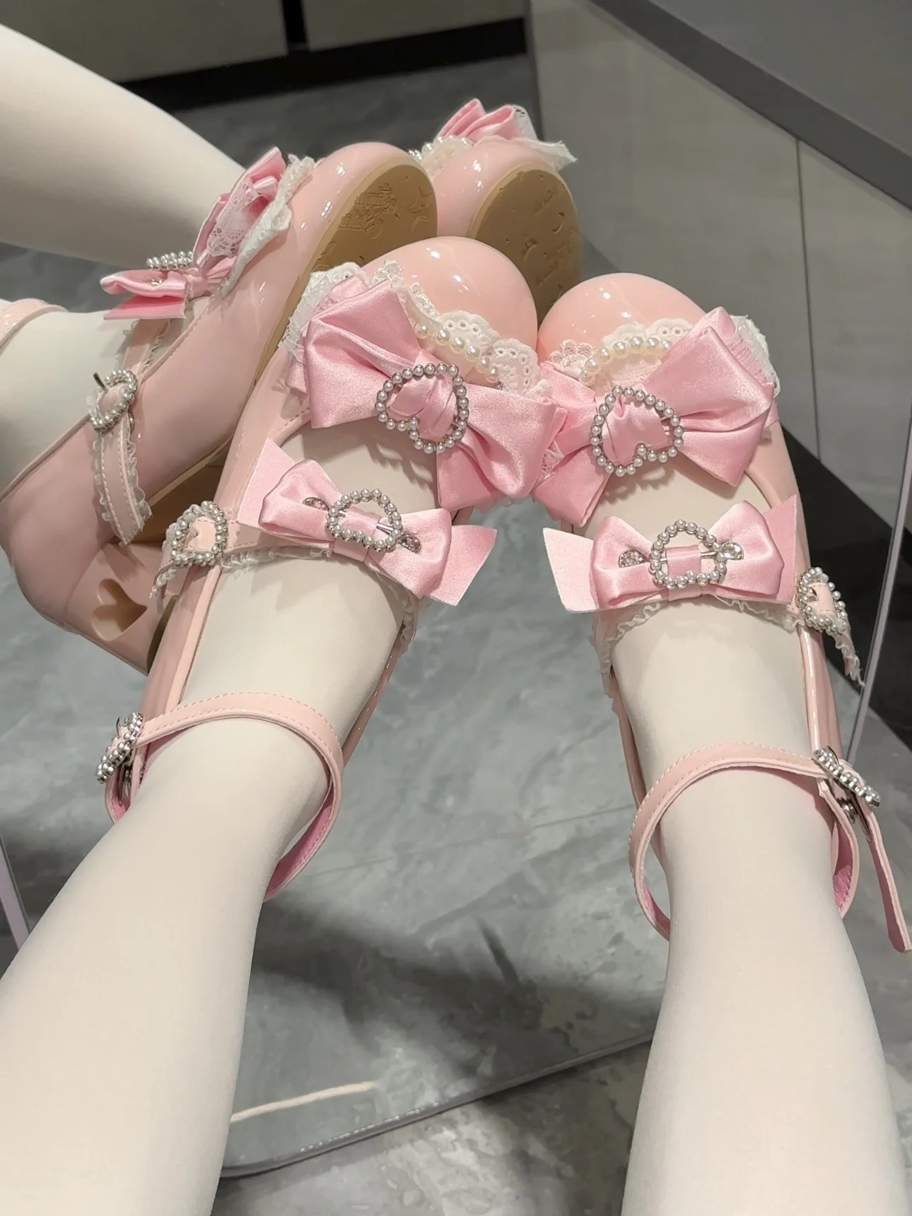 Original Woman's Sweet Wedding High Heels Summer New 2025 Girl's Cute Bow Elegant Fretwork Heels Lo Shoes Lolita Mary Jane Shoes