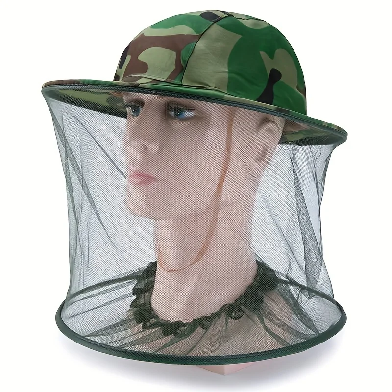 Green Camouflage Mesh Hat Outdoor Field Anti-mosquito Breathable Mesh Field Beekeeping Shade Fishing Fisherman Hat