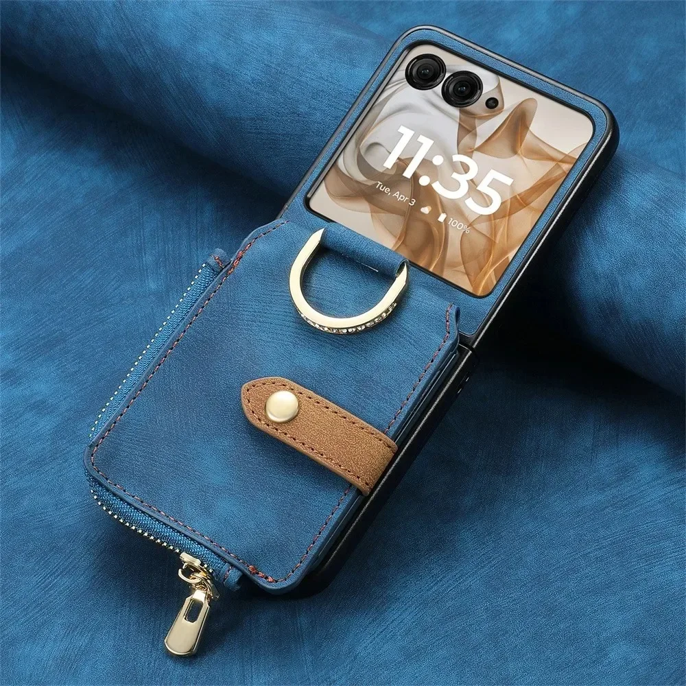 Para Motorola Razr 50 Ultra Mooto Razr40 funda de teléfono funda de teléfono con ranura para tarjetas cartera anillo de cuero PU cubierta a prueba de golpes