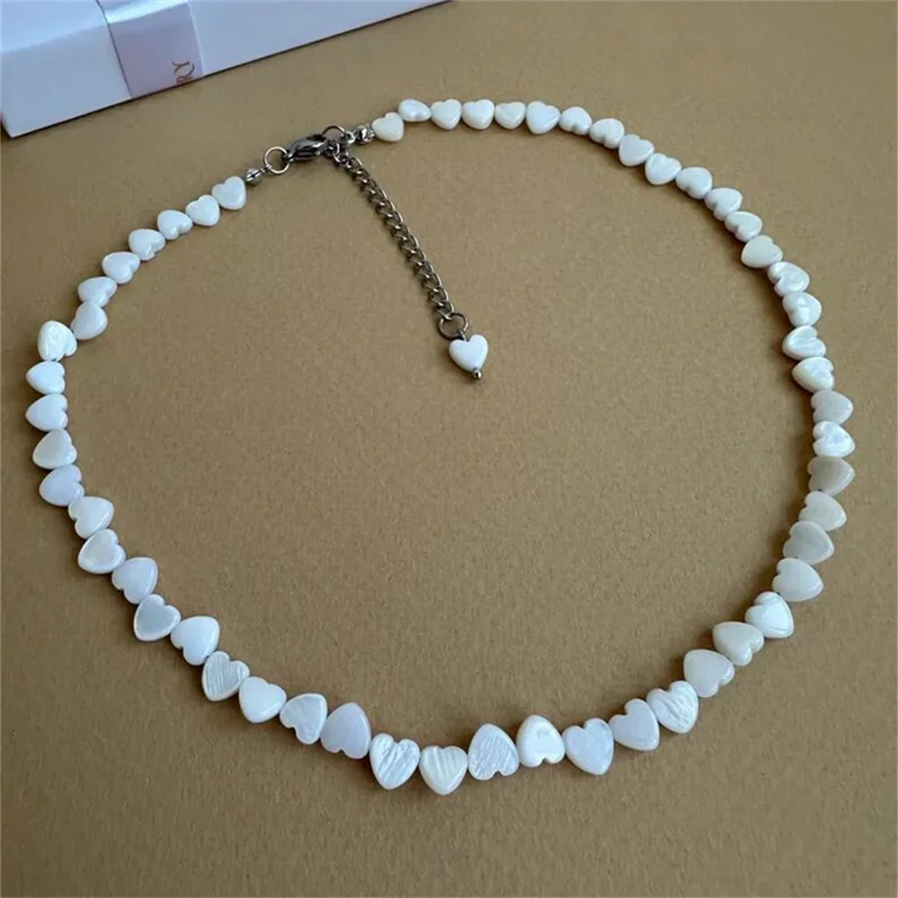 Vintage White Natural Heart-shaped Shell Chain Necklace For Women Female Boho Fashion Simple Choker Sandy Beach Jewelry Gift